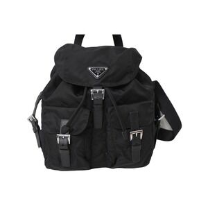 Prada Daypack Triangle Backpack Black Logo Double